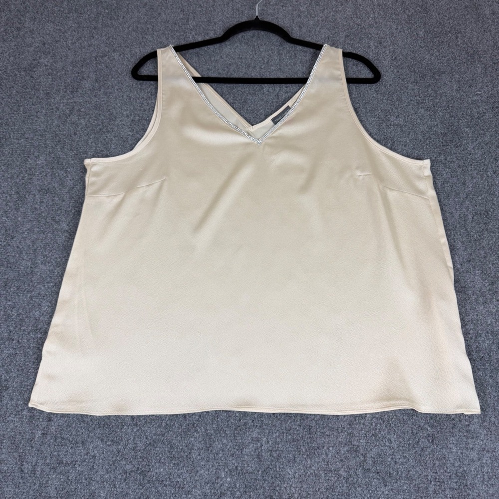 Vince Camuto Champagne Rhinestone Trim V-Neck Sleeveless Blouse XL
